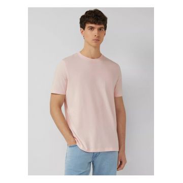 Tricou barbati din bumbac - la baza gatului - Regular fit - Piersica -