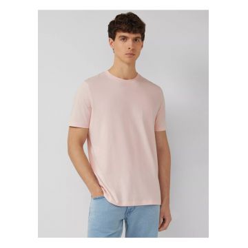 Tricou barbati din bumbac - la baza gatului - Regular fit - Piersica