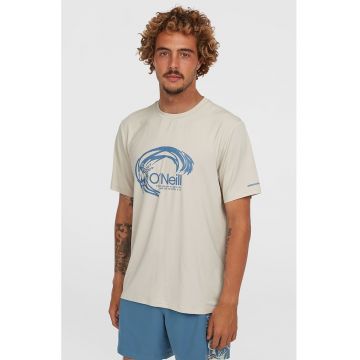 Tricou cu imprimeu si decolteu la baza gatului - Albastru lavanda/Crem