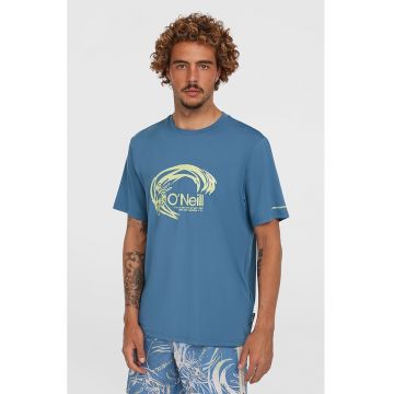 Tricou cu imprimeu si decolteu la baza gatului - Galben pal/Albastru