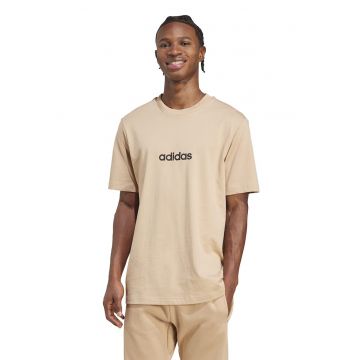 Tricou cu logo pe piept si decolteu la baza gatului - Negru/Maro camel