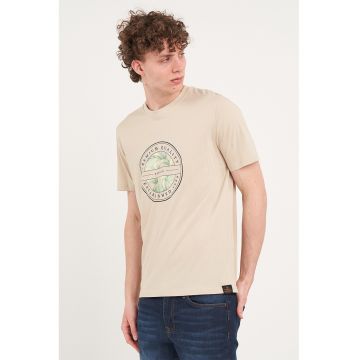 Tricou de bumbac cu imprimeu pe piept - Bej