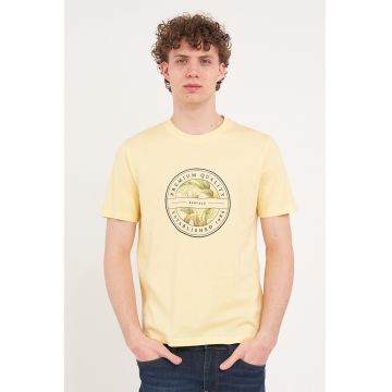 Tricou de bumbac cu imprimeu pe piept - Galben deschis