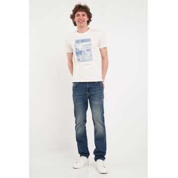 Tricou din bumbac cu imprimeu - Alb/Albastru