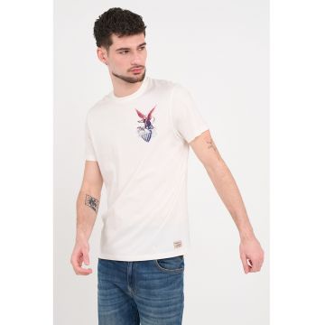 Tricou din bumbac cu imprimeu discret pe piept - Alb/Albastru inchis/Rosu inchis
