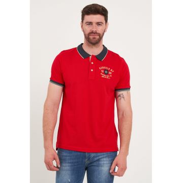 Tricou polo cu broderie logo - Rosu/Bleumarin