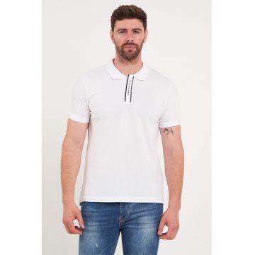 Tricou polo cu fenta cu fermoar - Alb