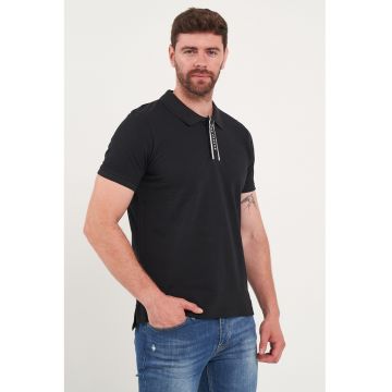 Tricou polo cu fenta cu fermoar - Negru