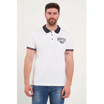 Tricou polo cu guler contrastant - Alb/Albastru ultramarin