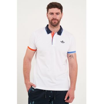 Tricou polo cu logo brodat - Alb/Bleumarin