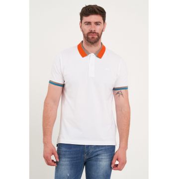 Tricou polo cu mansete cu dungi - Rosu/Alb
