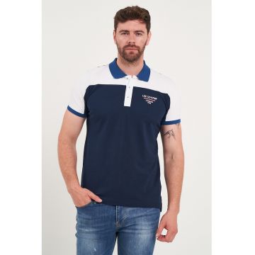 Tricou polo cu model colorblock - Alb/Bleumarin