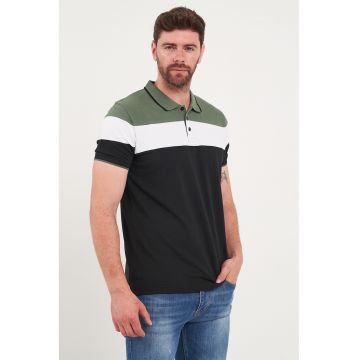 Tricou polo cu model colorblock - Alb/Negru/Kaki