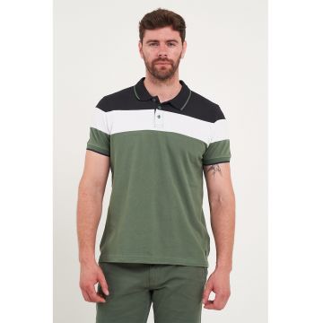Tricou polo cu model colorblock - Alb/Verde/Albastru ultramarin