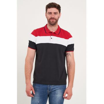 Tricou polo cu model colorblock - Rosu/Alb/Negru
