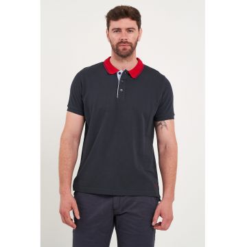 Tricou polo de bumbac cu guler contrastant - Albastru ultramarin