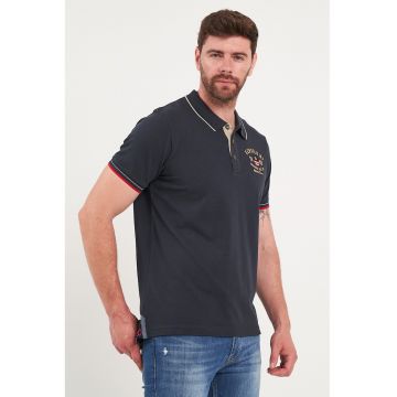 Tricou polo din bumbac cu broderie logo - Albastru ultramarin