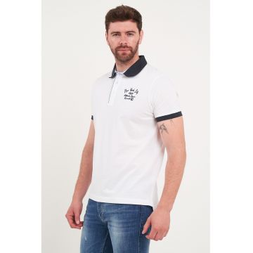 Tricou polo din bumbac cu terminatii contrastante - Alb/Negru