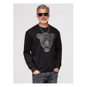 Bluza cu aplicatie pantera si material elastic - Negru
