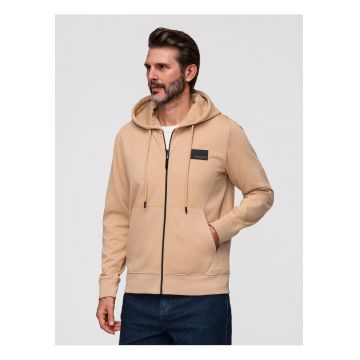 Bluza cu gluga - cu fermoar - din material moale - stil modern - Bej