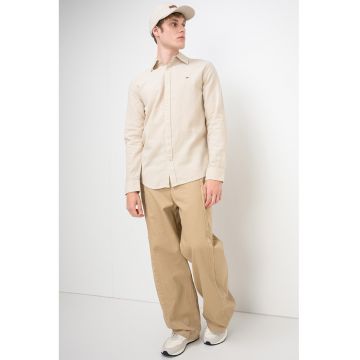 Camasa regular-fit din in si bumbac - Bej
