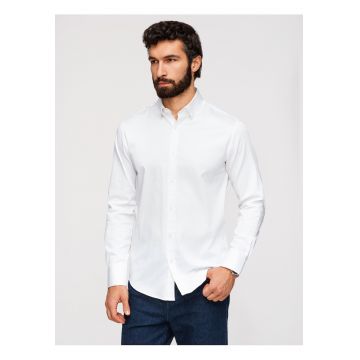 Camasa slim fit din material satinat cu detalii elegante - Alb