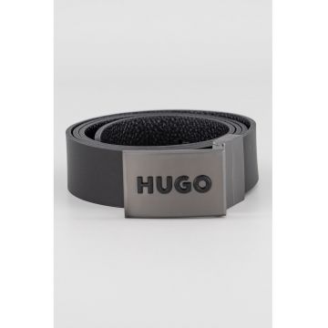 Curea din piele cu catarama cu placuta logo - Negru