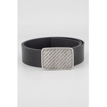 Curea din piele cu model uni - Negru stins
