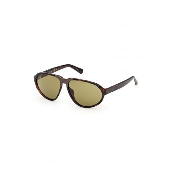 Ochelari de soare bărbați  aviator - plastic havana închis - lentile verzi - 59x13x140mm