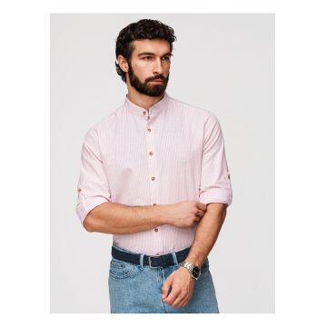 OMBRA Camasa cu guler inalt din material cu amestec de in - Roz pal