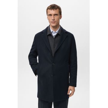 Palton usor din amestec de lana si croiala slim-fit - Bleumarin