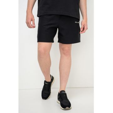 Pantaloni scurti cu talie elastica si logo brodat - Negru
