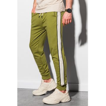 Pantaloni sport crop cu segmente laterale contrastante - Alb/Verde masliniu