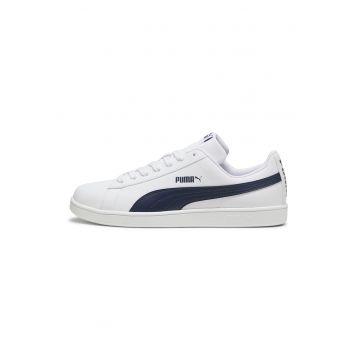 Pantofi sport de piele ecologica cu talpa plata - Albastru ultramarin/Alb optic