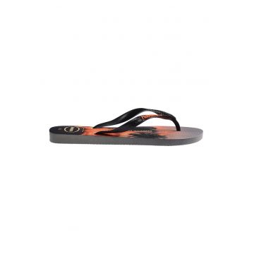 Papuci flip-flop cu imprimeu tropical - Negru/Portocaliu dovleac