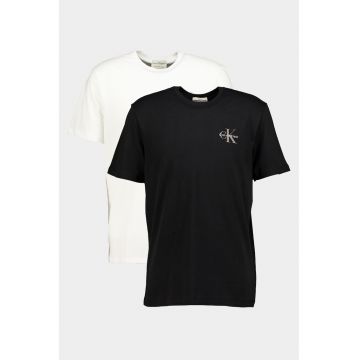Set de tricouri de bumbac cu imprimeu logo pe piept - 2 piese - Alb/Negru