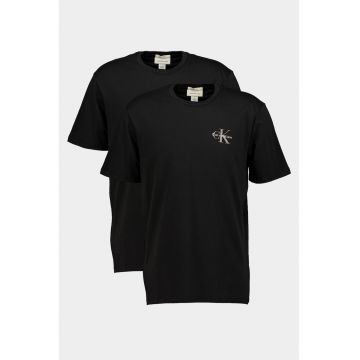 Set de tricouri de bumbac cu imprimeu logo pe piept - 2 piese - Negru