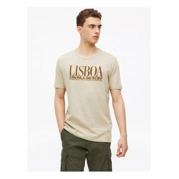 Tricou bărbați -  bumbac - imprimeu - bej -