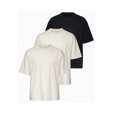 Tricou barbati cu croiala loose fit din jersey elastic - Alb/Negru