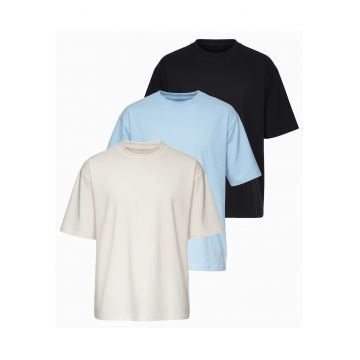 Tricou barbati cu croiala loose fit din jersey elastic - Negru/Alb murdar/Albastru deschis