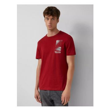 Tricou barbati cu imprimeu frontal - din bumbac - Regular fit - Rosu