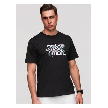 tricou barbati cu print 100% bumbac si croiala regular fit - Negru