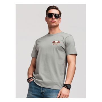 Tricou barbati cu print si material din bumbac - Gri