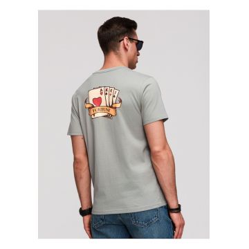 Tricou barbati cu print si material din bumbac - Gri