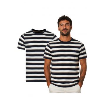 Tricou casual cu dungi - Alb/Maro/Bleumarin