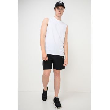 Tricou cu aplicatie logo brodata - fara maneci - Alb