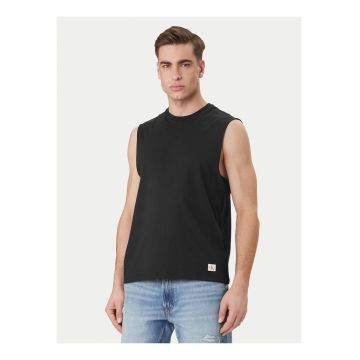 Tricou cu aplicatie logo brodata - fara maneci - Negru