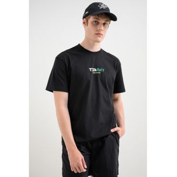 Tricou cu decolteu la baza gatului si imprimeu logo - Alb/Verde/Negru