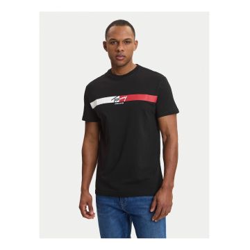 Tricou cu decolteu la baza gatului si imprimeu logo - Rosu/Alb/Negru