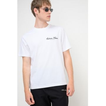 Tricou cu decolteu la baza gatului si logo brodat discret - Alb optic